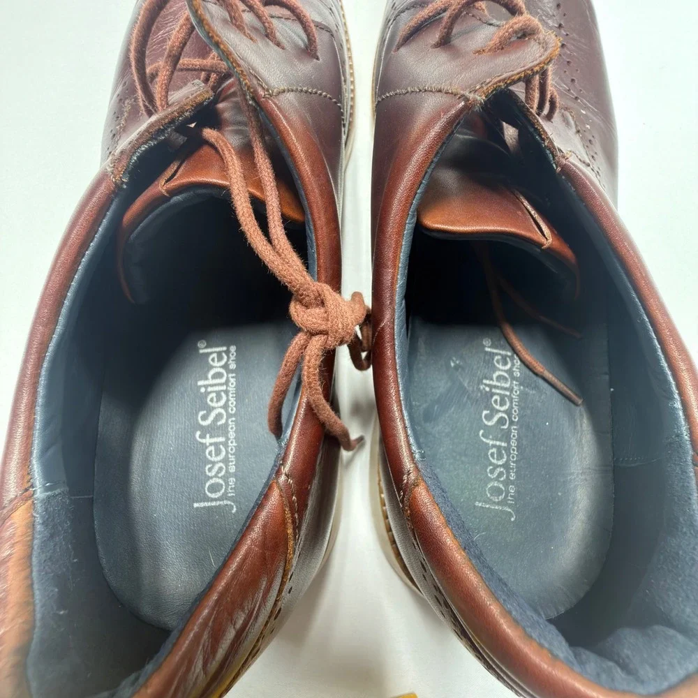 Josef Seibel Brown Leather Oxford Shoes Men EU 47 US 13 Casual Comfort Lace Up